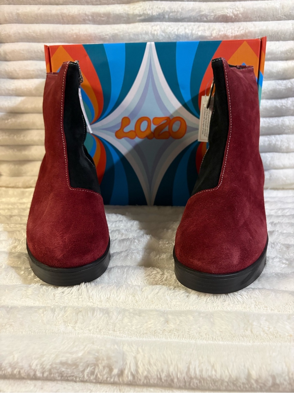 Lazo Burgundy/Black Authentic Suede Women's Heeled Ankle Boots 8M